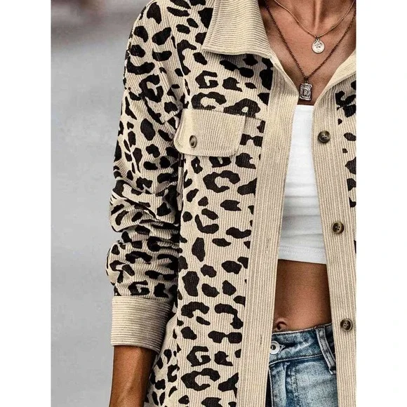 Leopard Button Down Shacket Jacket - Picture 9 of 11